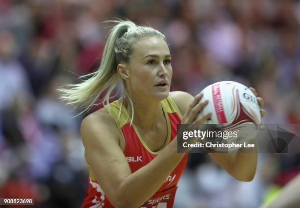 Chelsea Pitman of England during the Netball Quad Series: Vitality Netball International match between England and New Zealand at Copper Box Arena on...