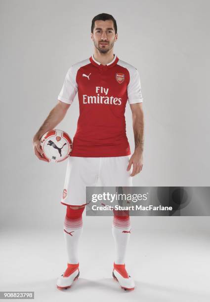 Arsenal Unveil New Signing Henrikh Mkhitaryan at London Colney on January 22, 2018 in St Albans, England.