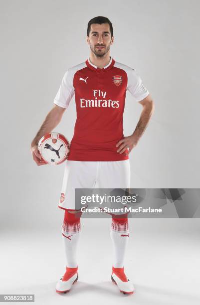 Arsenal Unveil New Signing Henrikh Mkhitaryan at London Colney on January 22, 2018 in St Albans, England.