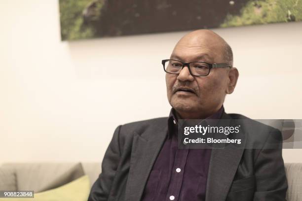 Anil Agarwal, billionaire and owner of Vedanta Resources Plc, speaks during an interview ahead of the World Economic Forum in Davos, Switzerland, on...