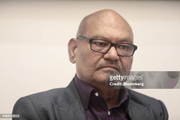 Anil Agarwal, billionaire and owner of Vedanta Resources Plc, pauses during an interview ahead of the World Economic Forum in Davos, Switzerland, on...