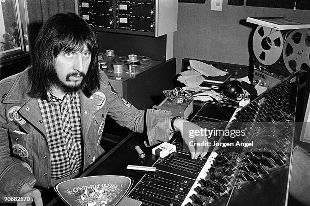 John Entwistle of The Who in the control room of his home recording studio in 1972 in England.