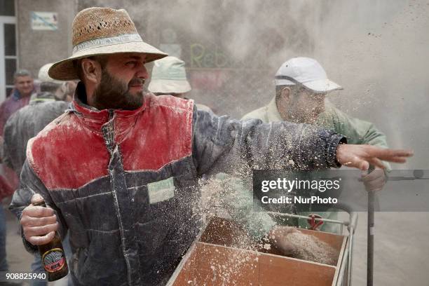 People take part in the 'Sunday Fareleiro', on January 21, 2018 on Xinzo de Limia , Spain. This is the first day of carnaval in the village of Xinzo...