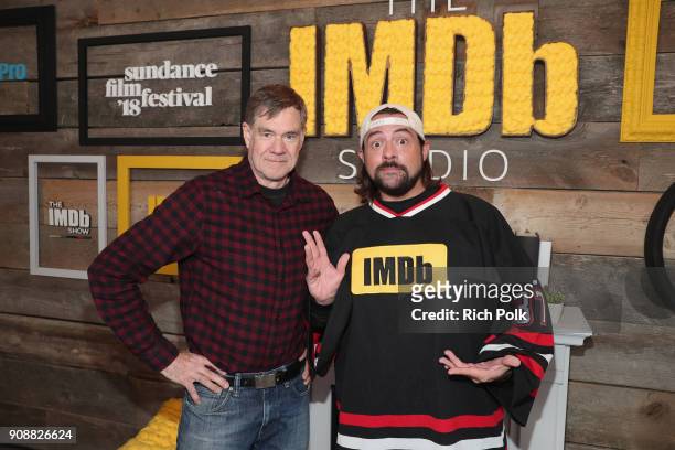 Director Gus Van Sant from 'Don't Worry, He Won't Get Far on Foot' poses with moderator Kevin Smith at The IMDb Studio and The IMDb Show on Location...