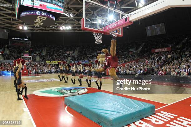 Mascot Berni of FC Bayern Munich during the Quarterfinal match in the BBL Pokal 2017/18 between FC Bayern Basketball and Brose Baskets Bamberg at the...