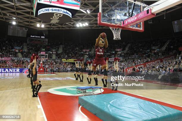 Mascot Berni of FC Bayern Munich during the Quarterfinal match in the BBL Pokal 2017/18 between FC Bayern Basketball and Brose Baskets Bamberg at the...