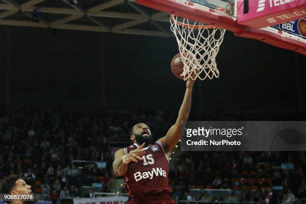 Reggie Redding of Bayern Muenchen during the Quarterfinal match in the BBL Pokal 2017/18 between FC Bayern Basketball and Brose Baskets Bamberg at...