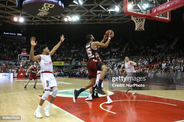 Reggie Redding of Bayern Muenchen during the Quarterfinal match in the BBL Pokal 2017/18 between FC Bayern Basketball and Brose Baskets Bamberg at...