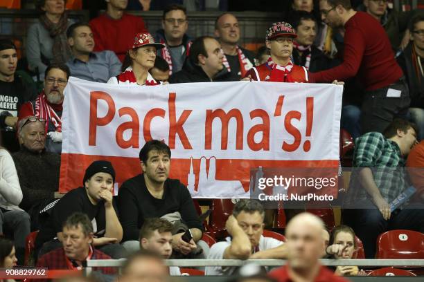 Fans of Bayern Munich with a banner before the Quarterfinal match in the BBL Pokal 2017/18 between FC Bayern Basketball and Brose Baskets Bamberg at...