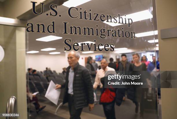 Immigrants prepare to become American citizens at a naturalization service on January 22, 2018 in Newark, New Jersey. Although much of the federal...