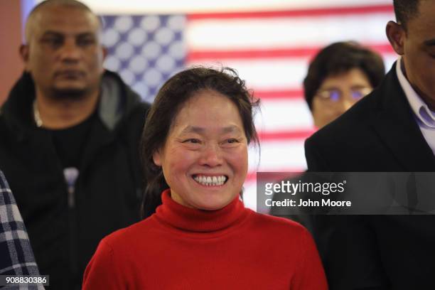 New American citizens take part in a naturalization service on January 22, 2018 in Newark, New Jersey. Although much of the federal government was...