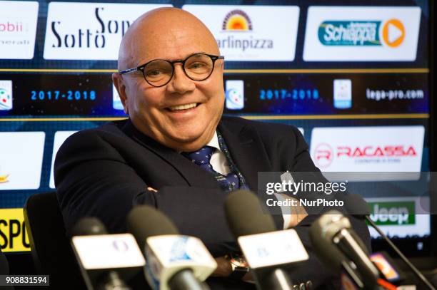 Luciano Campitelli president of Teramo Calcio 1913 during the presentation of Ottavio Palladini new head coach of Teramo Calcio 1913 at Gaetano...