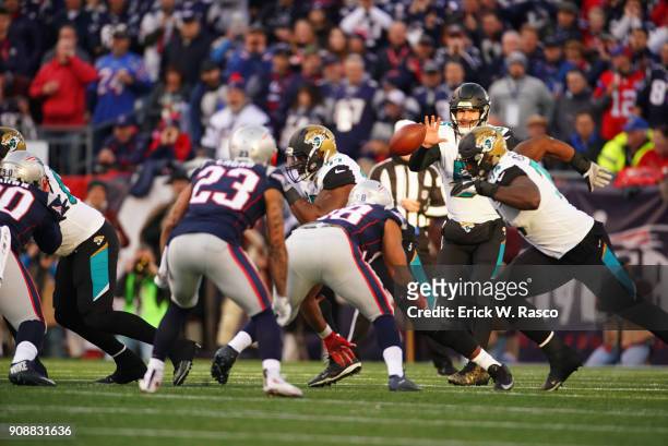Playoffs: Jacksonville Jaguars QB Blake Bortles in action vs New England Patriots at Gillette Stadium. Foxborough, MA 1/21/2018 CREDIT: Erick W. Rasco