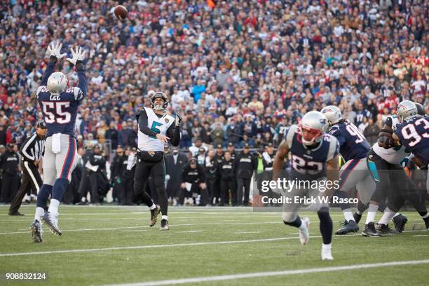 Playoffs: Jacksonville Jaguars QB Blake Bortles in action, passing vs New England Patriots at Gillette Stadium. Foxborough, MA 1/21/2018 CREDIT:...