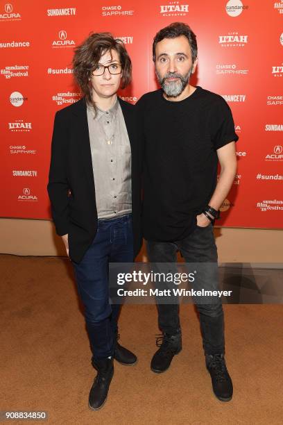 Producer Eva Kemme and director Talal Derki attend the "Of Fathers And Sons" Premiere during the 2018 Sundance Film Festival at Egyptian Theatre on...