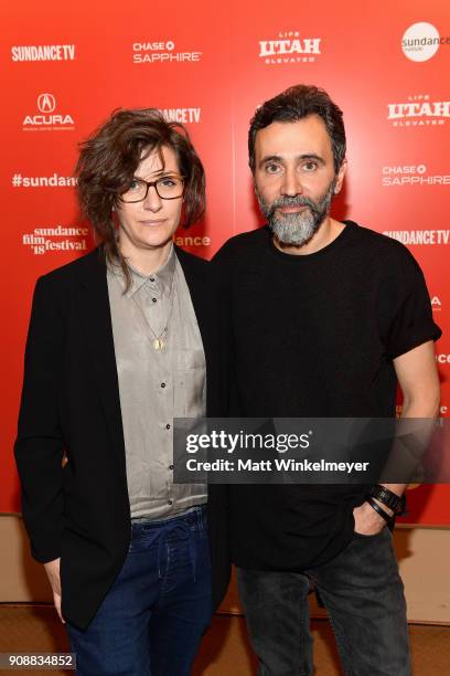 Producer Eva Kemme and director Talal Derki attend the "Of Fathers And Sons" Premiere during the 2018 Sundance Film Festival at Egyptian Theatre on...