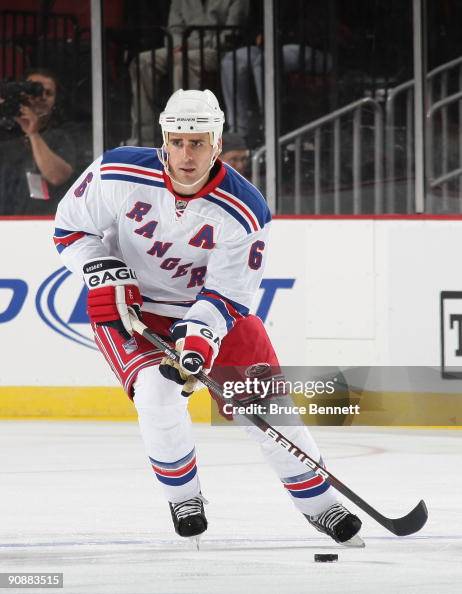 Walkden Reds Wade Redden of the New York Rangers skates against the New Jersey ...