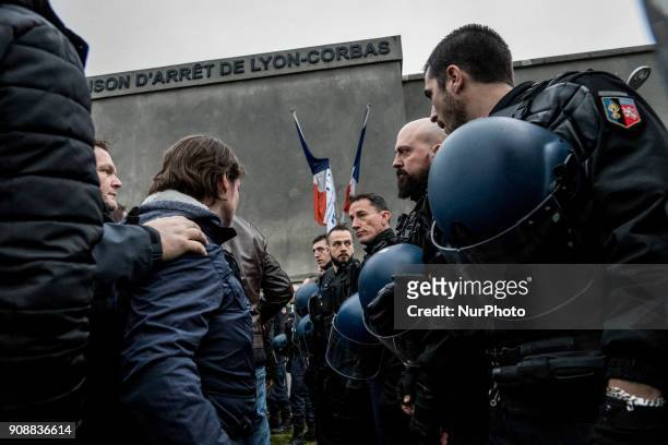 Blockade of the Corbas prison near Lyon, France, on January 22, 2018.