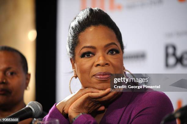 Executive producer Oprah Winfrey speaks onstage at the "Precious: Based On The Novel "Push" By Sapphire" press conference held at the Four Seasons...