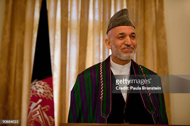 President Hamid Karzai speaks to the media for the first time since full preliminary results were announced at the Presidential palace on September...