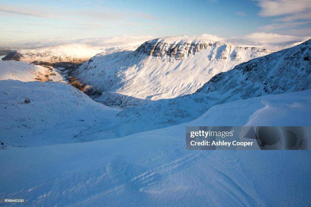 Looking across to St Sunday Crag and the High Street range from Dollywagon Pike in the Lake District, UK.