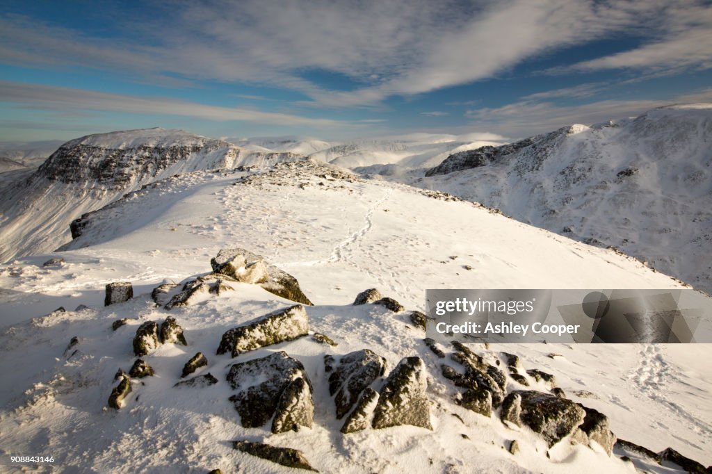 Looking across to St Sunday Crag and the High Street range from Dollywagon Pike in the Lake District, UK.