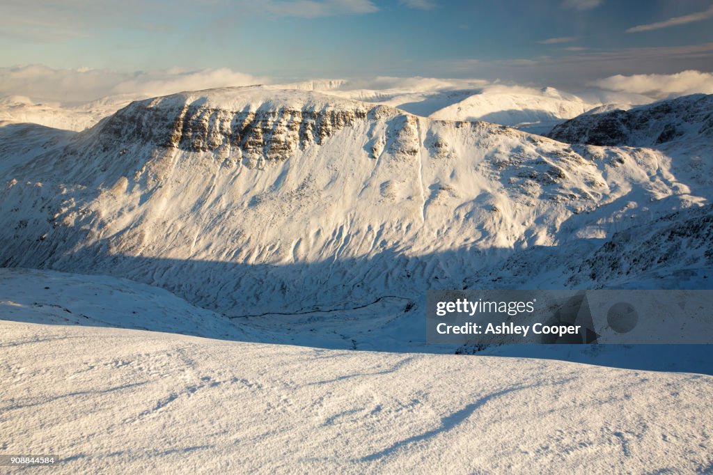 Looking across to St Sunday Crag and the High Street range from Dollywagon Pike in the Lake District, UK.