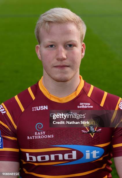 Matty English of Huddersfield Giants poses for a portrait during the Huddersfield Giants Media Day at John Smith's Stadium on January 22, 2018 in...