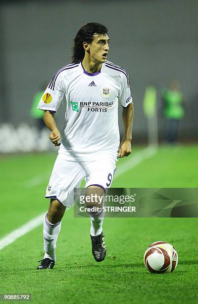 Anderlecht's Mbark Bossoufa in action during a UEFA league Group A football match between Dinamo Zagreb and Anderlecht in Maksimir stadium in Zagreb...