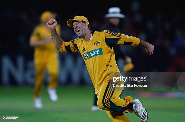 Australia captain Ricky Ponting celebrates after running out England batsman Ravi Bopara during the 6th NatWest ODI between England and Australia at...