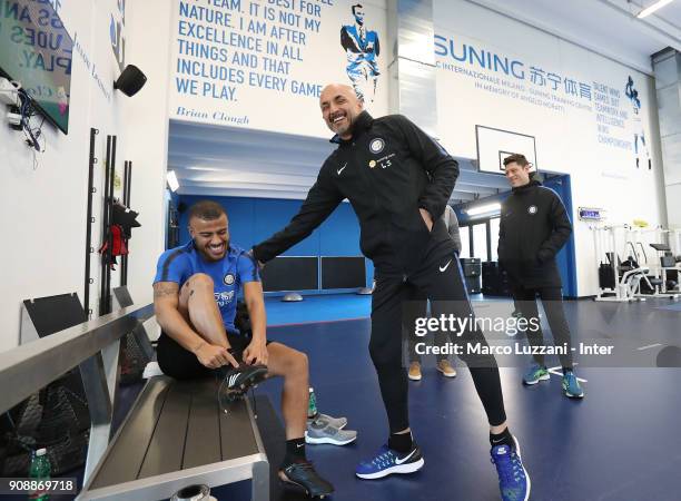 Internazionale new signing Rafinha and FC Internazionale Milano coach Luciano Spalletti during physical tests at the club's training ground Suning...