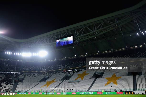 The Curva Sud stand is shown empty following a punishment relating to the clubs relationship with the Ultras before the Serie A match between...
