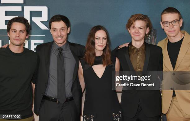 Dylan O'Brien, director Wes Ball, Kaya Scodelario, Thomas Brodie-Sangster and Will Poulter attend the UK fan screening of "Maze Runner: The Death...