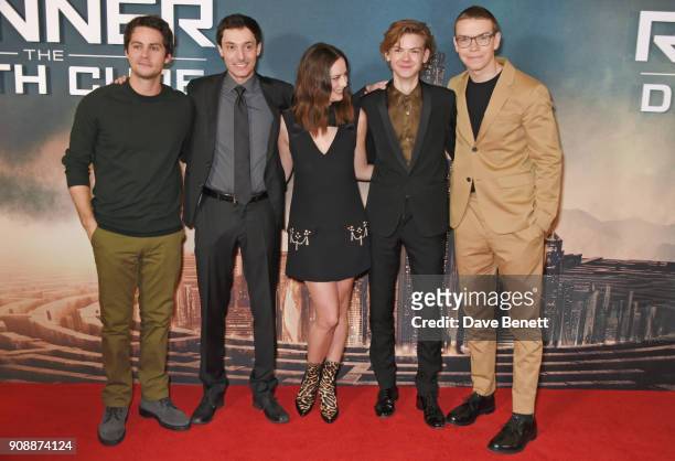 Dylan O'Brien, director Wes Ball, Kaya Scodelario, Thomas Brodie-Sangster and Will Poulter attend the UK fan screening of "Maze Runner: The Death...