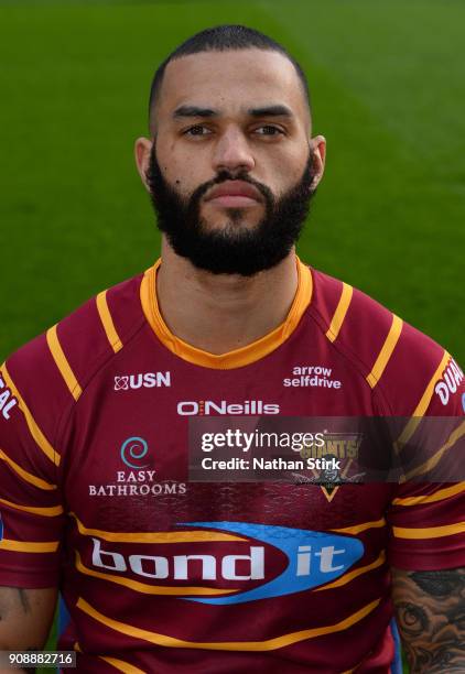 Gene Ormsby of Huddersfield Giants poses for a portrait during the Huddersfield Giants Media Day at John Smith's Stadium on January 22, 2018 in...