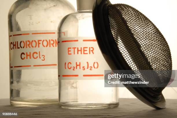 vintage anesthesia equipment - chloroform stockfoto's en -beelden