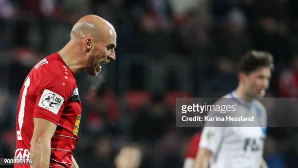 Daniel Brueckner of Erfurt reacts during the 3.Liga match between FC Rot Weiss Erfurt and 1.FC Magdeburg at Arena Erfurt on January 22, 2018 in...