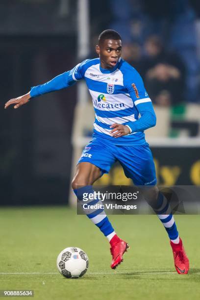 Kingsley Ehizibue of PEC Zwolle during the Dutch Eredivisie match between PEC Zwolle and NAC Breda at the MAC3Park stadium on January 20, 2018 in...
