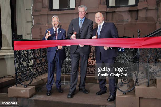 Neil Portnow, Bill de Blasio and John Poppo attend the Recording Academy New York Chapter renovation ribbon cutting ceremony during the 60th Annual...