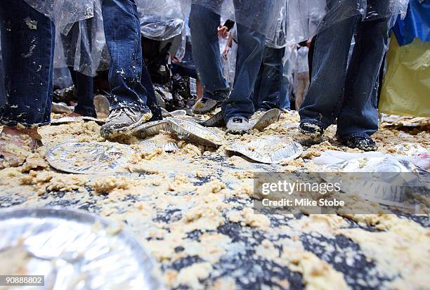 Particapants take part in the Largest Custard Pie fight during Guinness World Record Breaker Week on "LIVE! with Regis and Kelly" during NASCAR Chase...