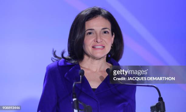 Chief Operating Officer of Facebook Sheryl Sandberg inaugurates the interactive Facebook exhibition "Connexions" at start-up hub Station F in Paris...