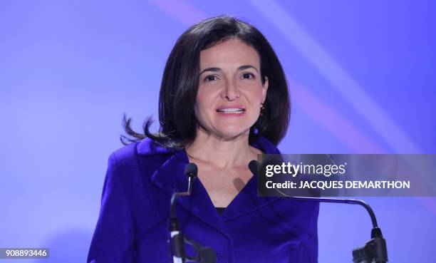 Chief Operating Officer of Facebook Sheryl Sandberg inaugurates the interactive Facebook exhibition "Connexions" at start-up hub Station F in Paris...
