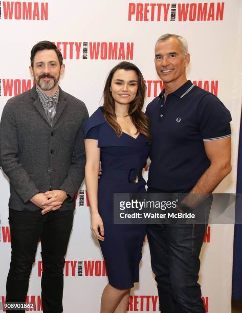 Steve Kazee, Samantha Barks and Jerry Mitchell attend the cast photocall for the New Broadway Bound Musical 'Pretty Woman' on January 22, 2018 at the...