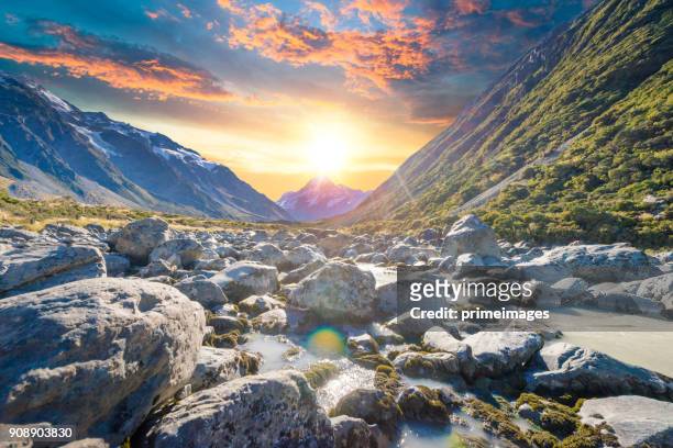 new zealand scenic mountain landscape at mount cook  at summer - fox glacier stock pictures, royalty-free photos & images
