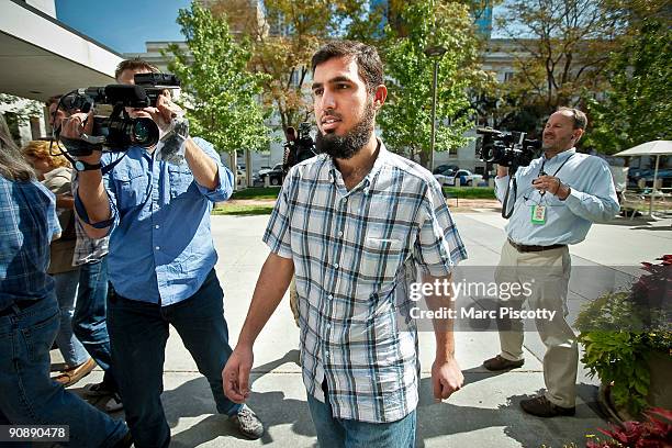 Najibullah Zazi arrives at the Byron G. Rogers Federal Building in downtown with his attorney Art Folsom september 17, 2009 in Denver, Colorado. Zazi...