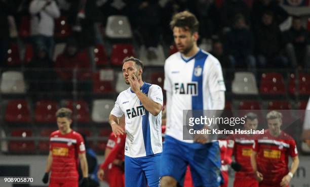Christopher Handke and Christian Beck of Magdeburg looks dejected after the third goal during the 3.Liga match between FC Rot Weiss Erfurt and 1.FC...