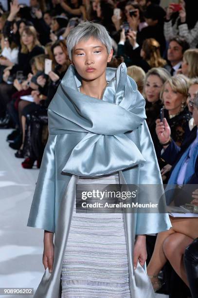 Model walks the runway during the Celia Kritharioti Spring Summer 2018 show as part of Paris Fashion Week on January 22, 2018 in Paris, France.