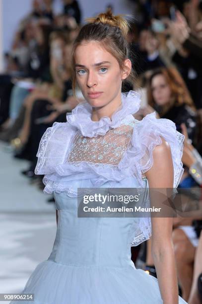 Model walks the runway during the Celia Kritharioti Spring Summer 2018 show as part of Paris Fashion Week on January 22, 2018 in Paris, France.