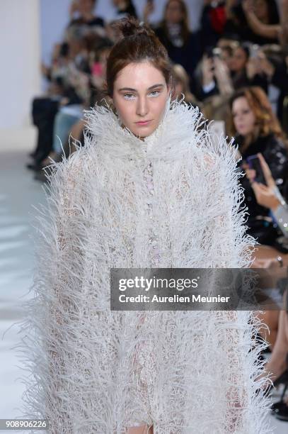 Model walks the runway during the Celia Kritharioti Spring Summer 2018 show as part of Paris Fashion Week on January 22, 2018 in Paris, France.