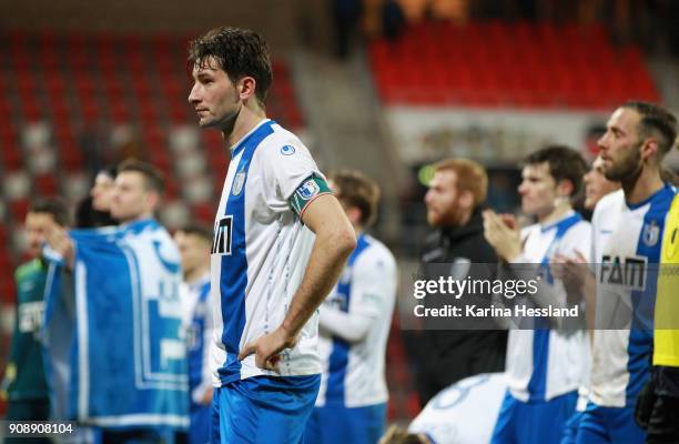 Marius Sowislo of Magdeburg looks dejected during the 3.Liga match between FC Rot Weiss Erfurt and 1.FC Magdeburg at Arena Erfurt on January 22, 2018...